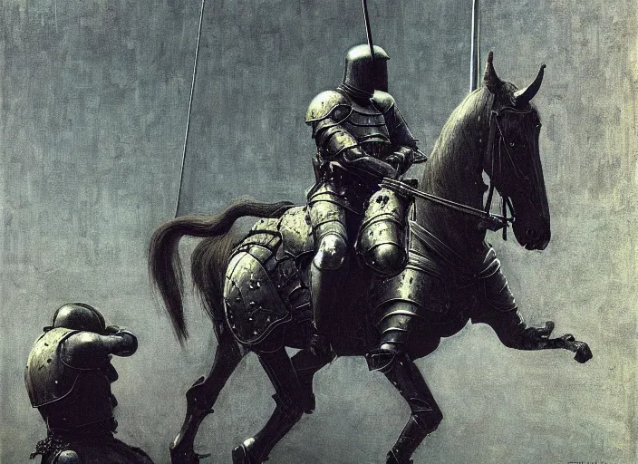 Image similar to а swat captures knight in armor, rome, highly detailed, soft lighting, elegant, works by edward hopper and james gillard, zdislaw beksinski, stephen outram, andreas m wiese, highly detailed