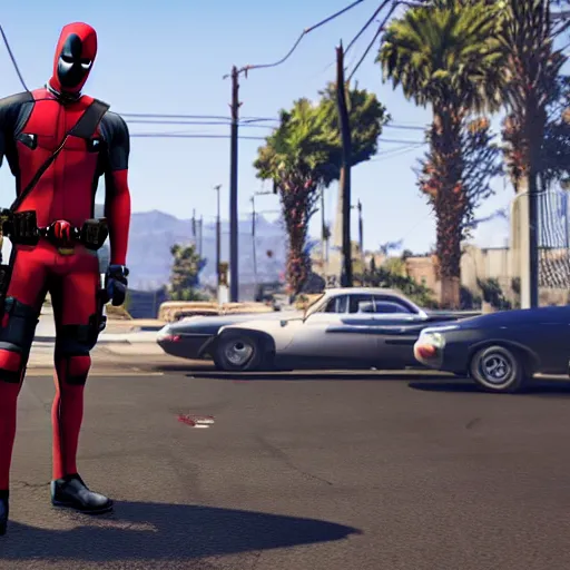 Image similar to deadpool in gta 5 4 k detailed super realistic