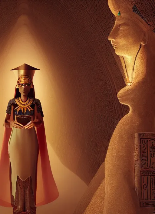 Image similar to an anthropomorphic beautiful female wizard of pharaoh holding magic wand portrait wearing robe, fine art, award winning, intricate, elegant, sharp focus, octane render, hyperrealistic, cinematic lighting, highly detailed, digital painting, 8 k concept art, art by jamie hewlett and z. w. gu, masterpiece, trending on artstation, 8 k