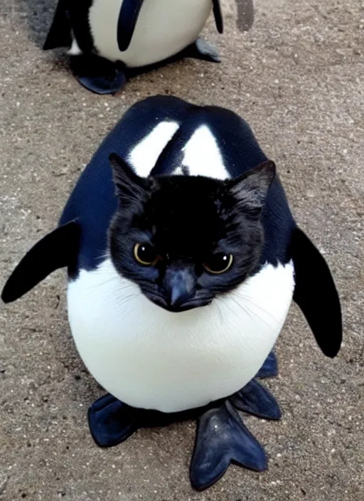 Prompt: a cute animal that's a penguin cat hybrid