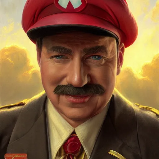 Image similar to mario as a wealthy cruise captain portrait, detailed, centered, digital painting, artstation, concept art, donato giancola, joseph christian leyendecker, wlop, boris vallejo, breathtaking, 8 k resolution, extremely detailed, beautiful, establishing shot, artistic, hyperrealistic, beautiful face, octane render, cinematic lighting, dramatic lighting, masterpiece