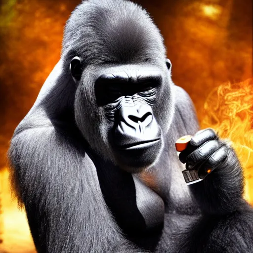 Prompt: a gorilla dressed as a mobster smoking a cigar, cinematic lighting, 4k, realistic