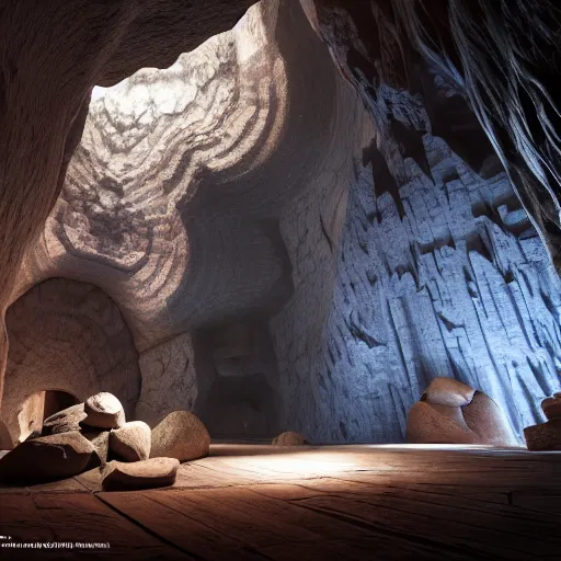 Image similar to : caverns with luxury architectural plans hyper - realistic, detailed, render by c 4 d octane, unreal engine, 8 k 3 d render ray traceing