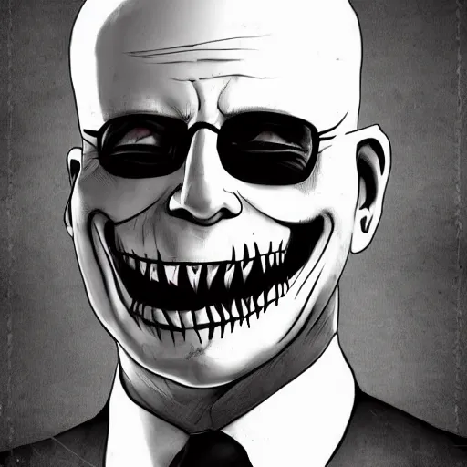 Image similar to grunge drawing of Klaus Schwab in the style of jack skellington and Jacob Shaw,creepy, surreal, trending on artstation, bold and vivid colour