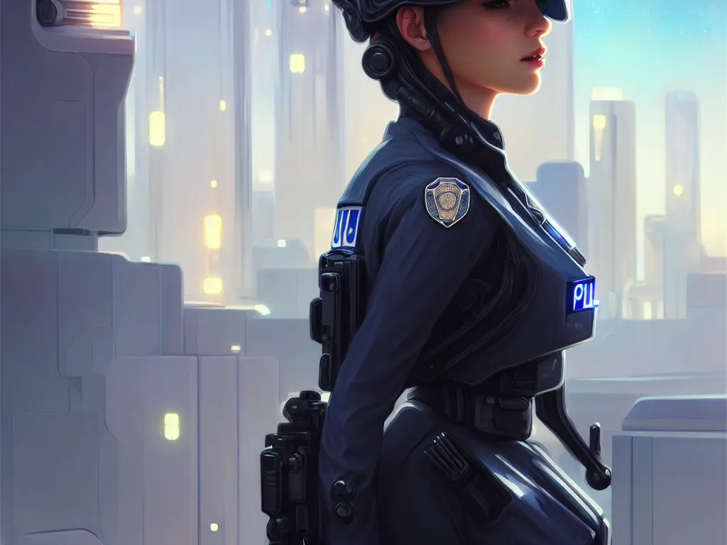 Image similar to portrait futuristic usa police uniform girl, at future neon light rooftop, ssci - fi and fantasy, intricate and very very beautiful and elegant, highly detailed, digital painting, artstation, concept art, smooth and sharp focus, illustration, art by tan zi and ayanamikodon and alphonse mucha and wlop
