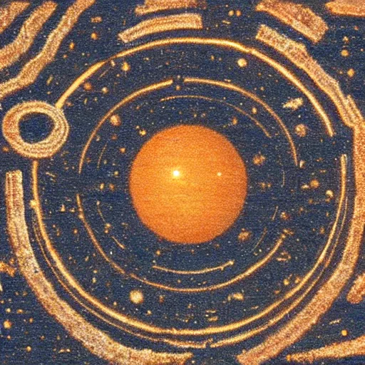 Image similar to the planet saturn as a prehistoric petroglyph