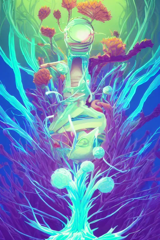 Image similar to roots cactus sushi cristal smurf ghost creature animal sushi cristal very big eye roots cactus elemental flush of force nature micro world fluo fishscale, behance hd by jesper ejsing, by rhads, makoto shinkai and lois van baarle, ilya kuvshinov, rossdraws radiating a glowing aura global illumination ray tracing hdr