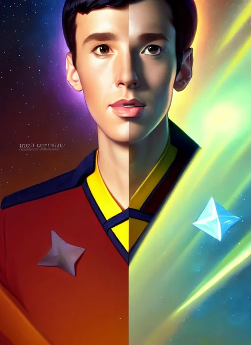 Image similar to cute star trek officer troye sivan, natural lighting, path traced, highly detailed, high quality, digital painting, by don bluth and ross tran and studio ghibli and alphonse mucha, artgerm