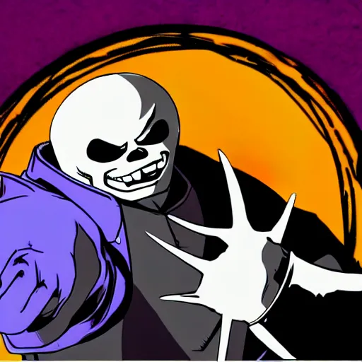 Image similar to Sans from undertale drawn in Jojo's Bizarre Adventure doing a jojo pose