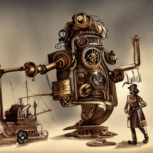 Prompt: Steampunk David and Goliath