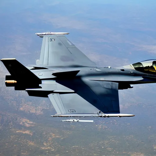 Image similar to photo of a n f16 fighter jet in fligh