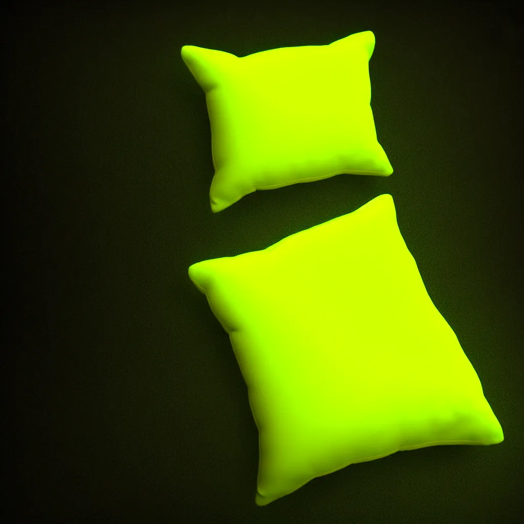 Prompt: small and soft neon yellow creature sleeping on a pillow in the middle, godot engine render, glitchcore aesthetics, high detail texture, 8k