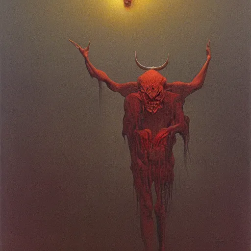 Image similar to The Devil by Zdzisław Beksiński, oil on canvas