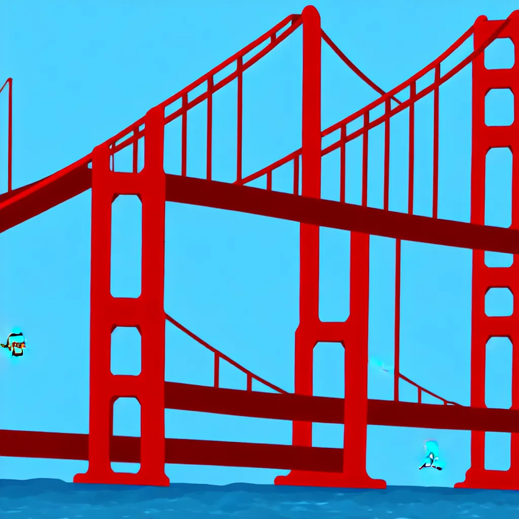 Image similar to octopus attacking golden gate bridge, vector art, 8k, trending on artstation