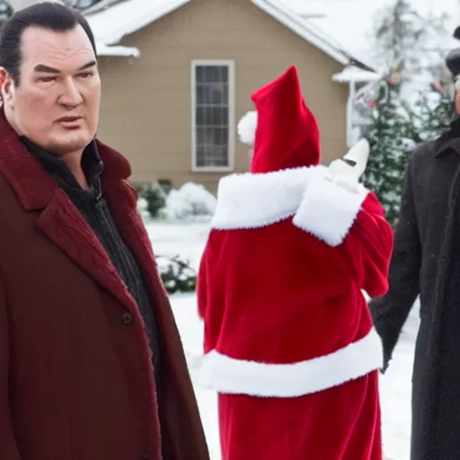 Prompt: Still from a Hallmark christmas movie starring Steven Seagal