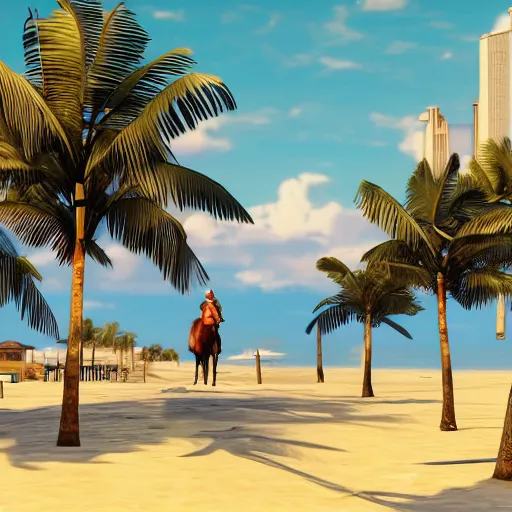 Prompt: Miami beach in the style of Red Dead redemption 2