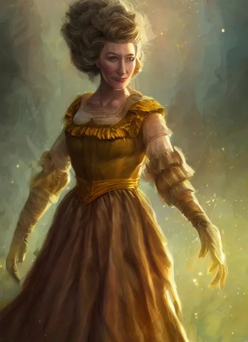 Image similar to beautiful female dorothy gale, cate blanchett as dorothy, full body character concept, armor, super powers, fantasy, intricate, elegant, highly detailed, digital painting, artstation, concept art, shining, sharp focus, illustration, art by stanley lau