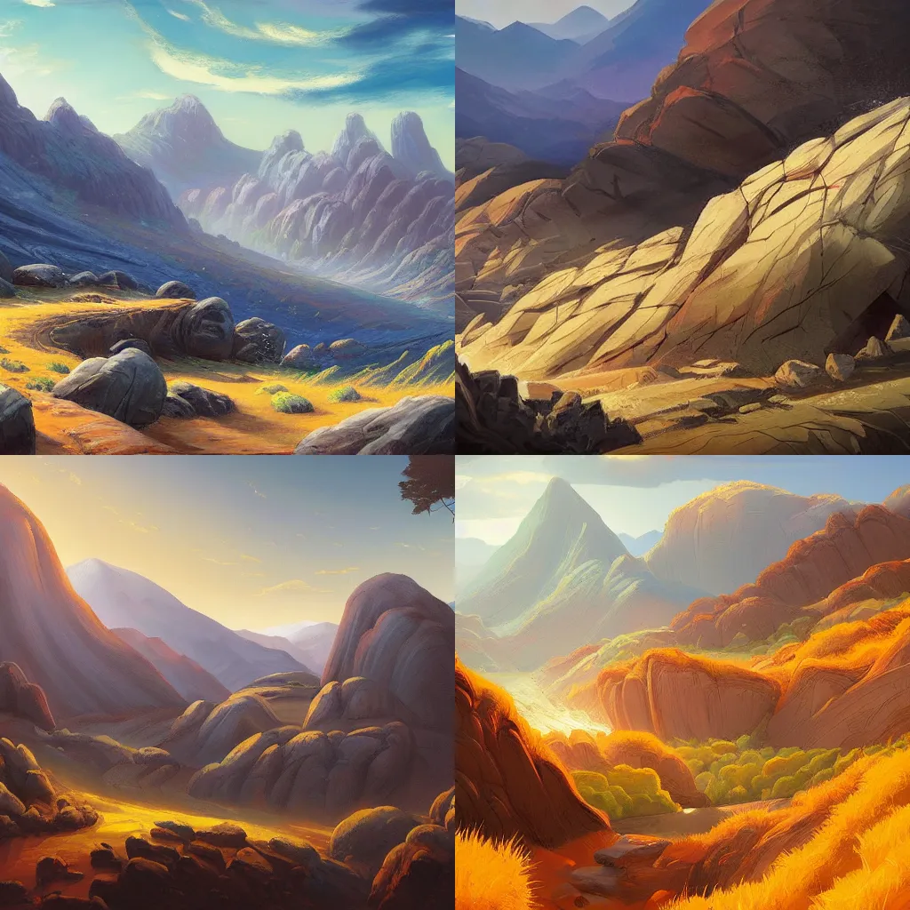 Prompt: rocky sandy mountainous landscape. noah bradley