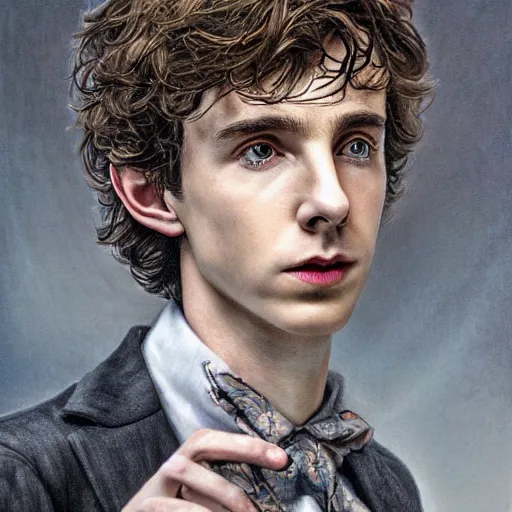 Prompt: portrait of a hybrid of benedict cumberbatch and freddie highmore and and timothee chalamet like the doctor who, photo realistic, highly detailed, perfect face, fine details, by ha gyung, hans thoma, greg rutkowski, alexandros pyromallis