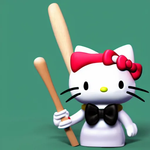 evil hello kitty holding a spiky baseball bat, 3d