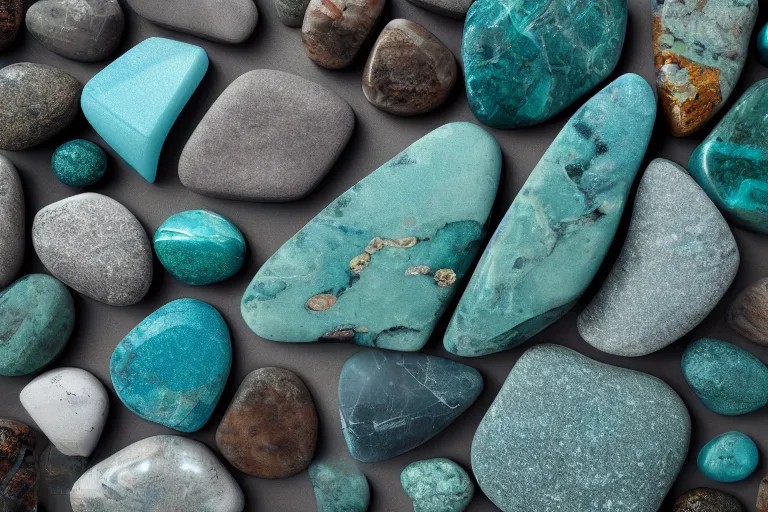 Prompt: , an octane render of a beautiful mineral stone, shades of teal, silver and dark brown, beautiful raw jasper, gallery display photograph, ambient lighting, intricate light, detailed