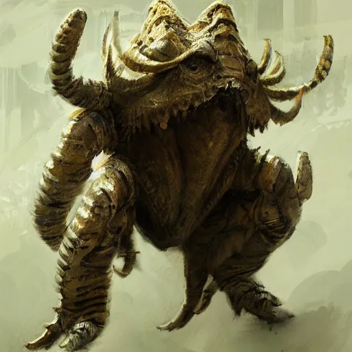 Image similar to tiger - crab creature in the style of craig mullins, ruan jia, kentaro miura, greg rutkowski, loundraw