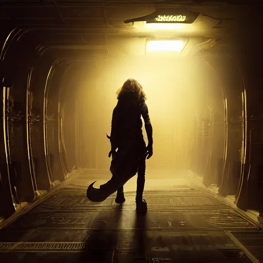 Prompt: xenomorph walking through a tight corridor in the movie alien, exposed tubes, mysterious atmospheric lighting, matte painting, intricate, iridescent, volumetric lighting, beautiful, rich deep colours masterpiece, fog golden hour, golden ratio, sharp focus, ultra detailed, by leesha hannigan, ross tran, thierry doizon, kai carpenter, ignacio fernandez rios