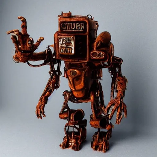 Image similar to cute metallic rusted old cyberpunk dark monster