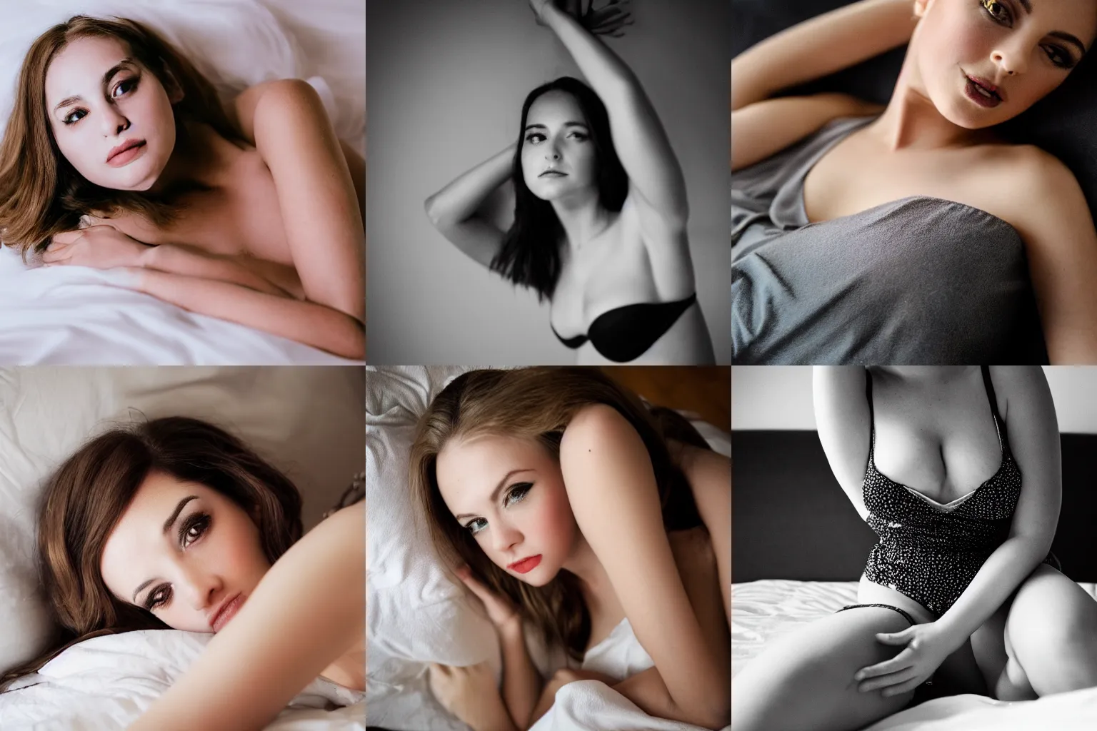 Prompt: gianna michaelsin bed, seductive photograph, portrait, shallow depth of field, candid photograph