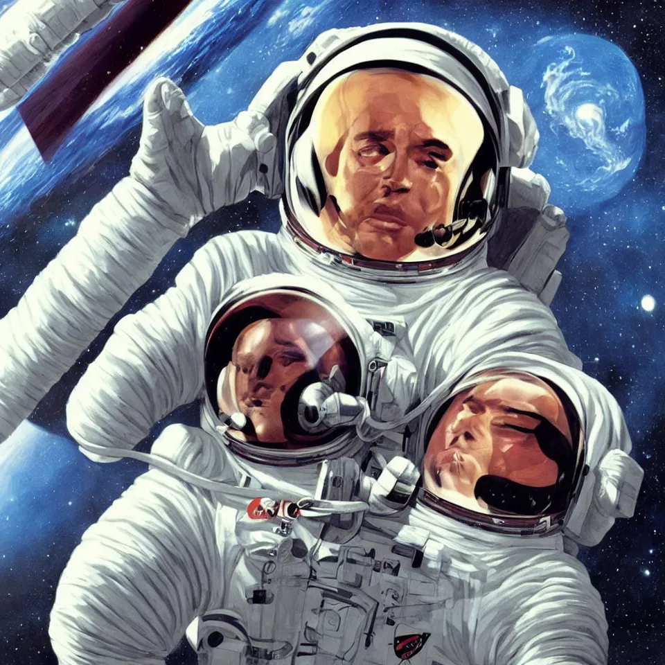 Image similar to astronaut with headphone, beautiful, cinematic, illustrated by alex ross