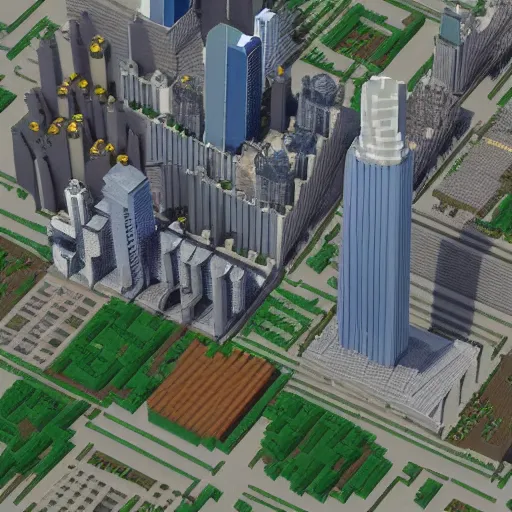 Prompt: Toronto in the style of minecraft. 3d render. isometric. Cn tower.