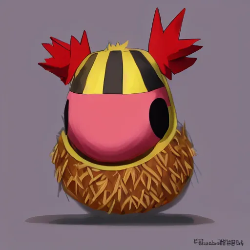 Image similar to A pokemon that looks like a coconut, which splits in half into wings,The rooster hides inside and sticks his head out to peek，Trending on art station. Unreal engine.