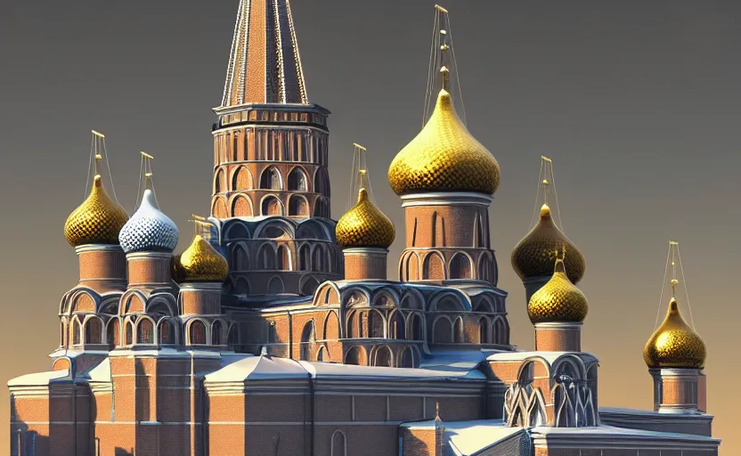 Image similar to a picture in colour high contrast by vasily vereshchagin of futuristic st. basil's cathedral on mars, cinema 4 d, visual art, 8 k resolution, 3 d modelling, studio lighting, masterpiece, vray