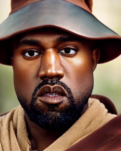 Image similar to film still close - up shot of kanye west as obi - wan kenobi from the movie return of the jedi. photographic, photography