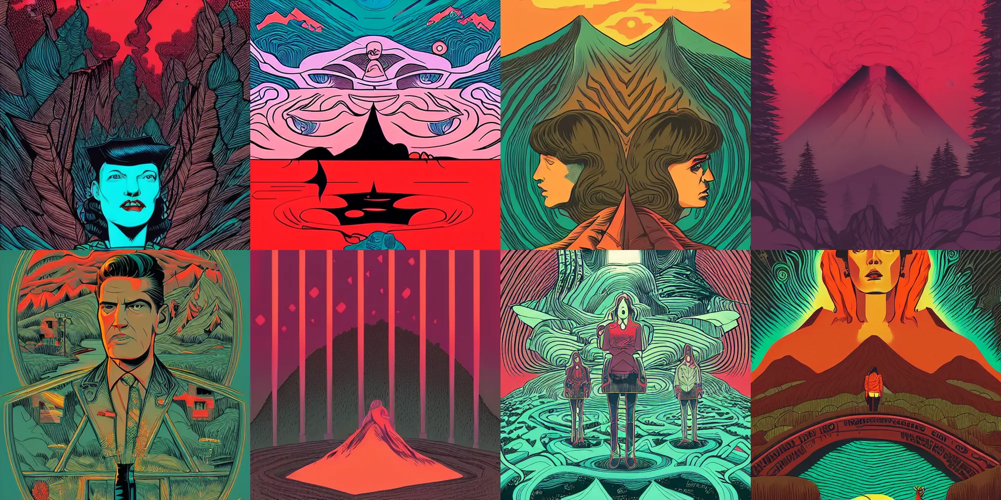 Prompt: Surreal Twin Peaks comic artwork by Kilian Eng