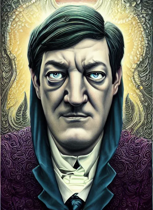 Image similar to lovecraft lovecraftian portrait of grumpy stephen fry, pixar style, by tristan eaton stanley artgerm and tom bagshaw