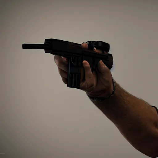 Prompt: a guy holding a gun, 4k, realistic, unreal engine render, trending in artstation, artstationHD, artstationHQ,