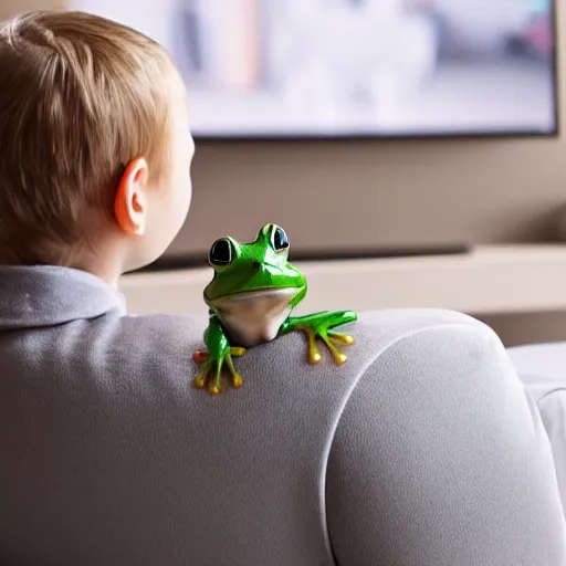 Prompt: frog watching tv