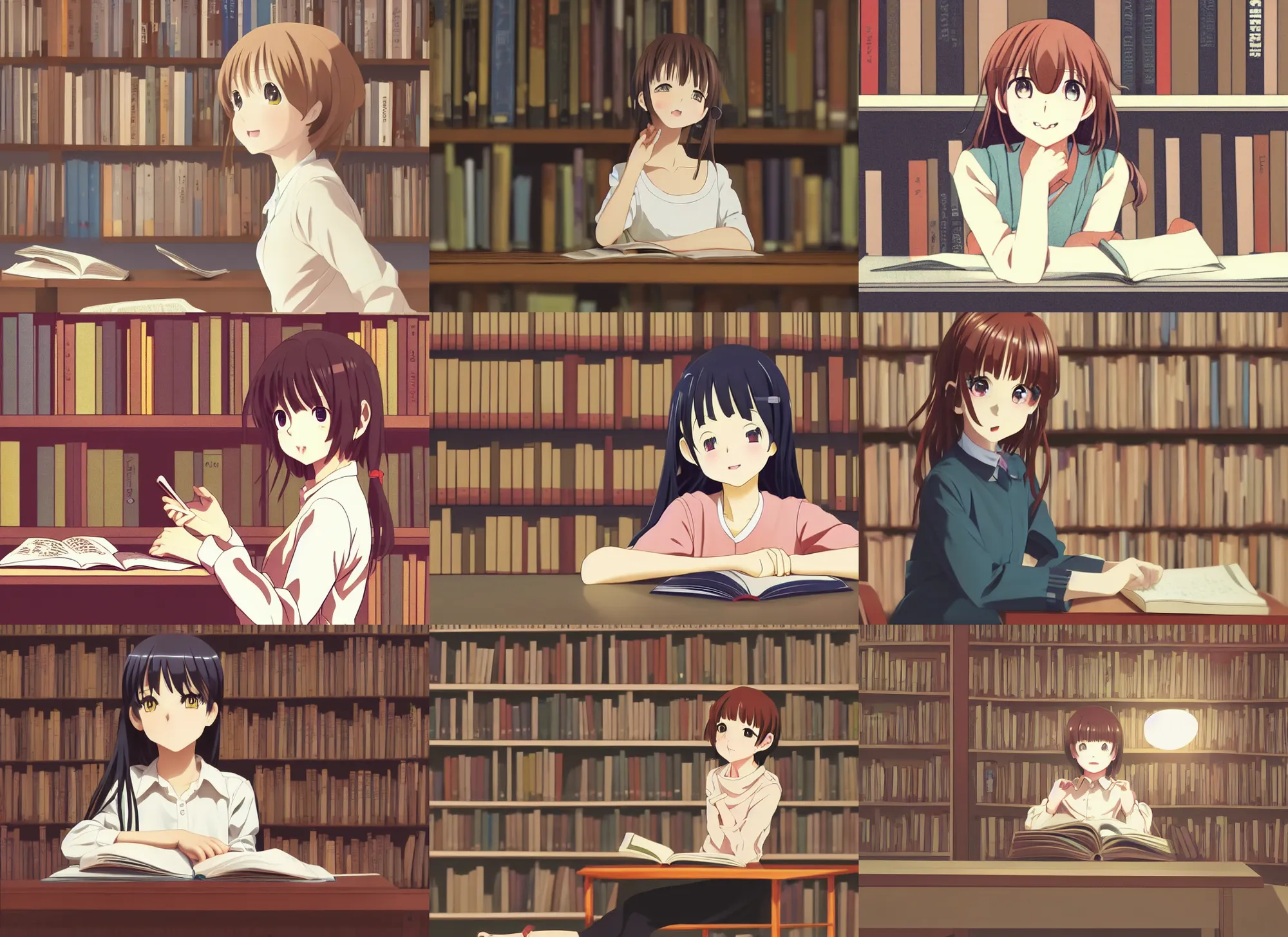 Lexica - An anime concept art of library, the interior is large and spaced  with a study hall in the middle, natural lightning inside with blue  render...