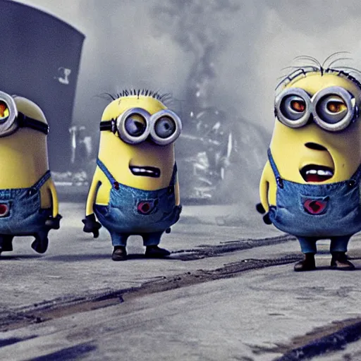 Prompt: minions characters at the hindenburg disaster.