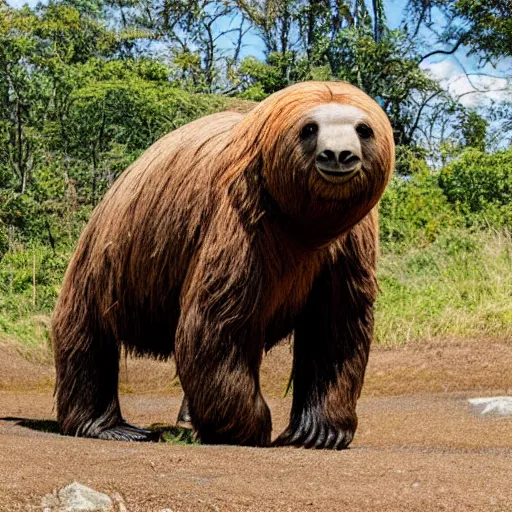Prompt: a giant ground sloth walking