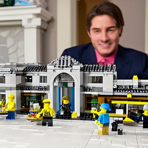 Image similar to tv advertisement for the mar a lago fbi raid lego set