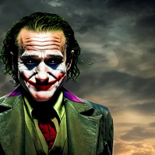 Image similar to stunning awe inspiring ( robin williams ) as the joker 8 k hdr movie still atmospheric lighting