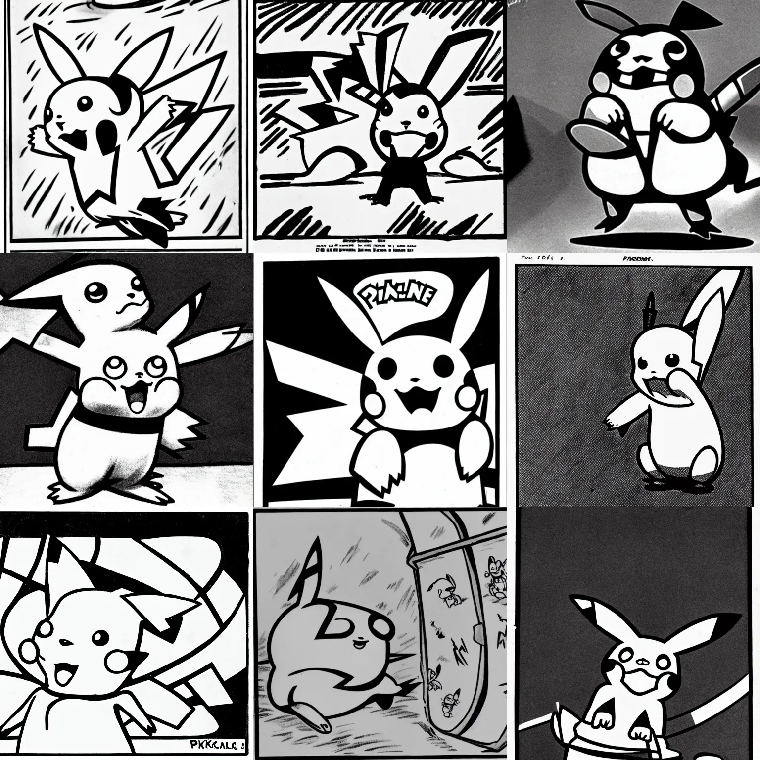 Prompt: pikachu in a black and white rubberhose - style cartoon from 1 9 3 9