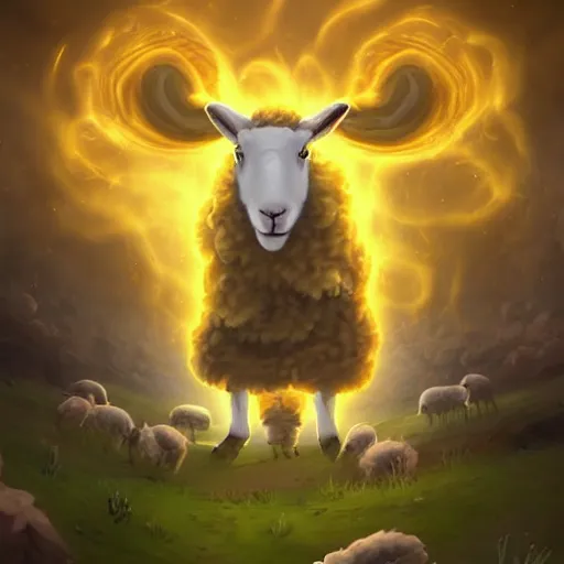 Image similar to a sheep surrounded by yellow magic transparent smoke, hearthstone art style, epic fantasy style art, fantasy epic digital art, epic fantasy card game art