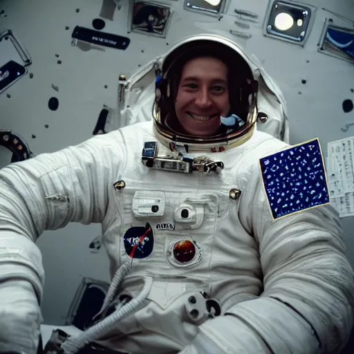 Image similar to an astronaut playing solitaire and winning in an academy, 3 5 mm photograph