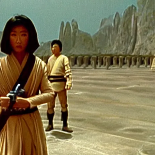 Image similar to screenshot from a chinese star wars movie from 1 9 7 7