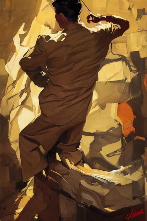 Image similar to homelander, painting by jc leyendecker!! phil hale!, angular, brush strokes, painterly, vintage, crisp