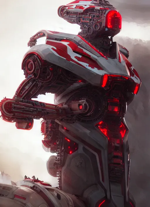 Prompt: a portrait of epic mechanical futuristic war machine with red and white accent and label written indonesia. highly detailed, digital painting, concept art, smooth, sharp focus, illustration, art by greg rutkowski