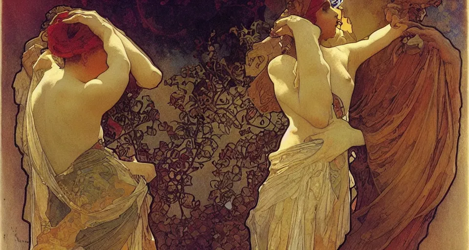 Image similar to the two complementary forces that make up all aspects and phenomena of life, by Alfons Maria Mucha